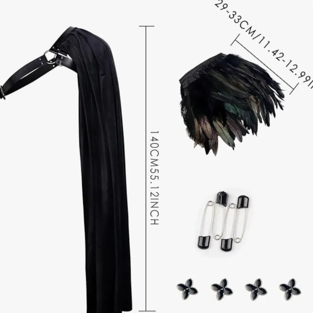 Black Half Shoulder Cape + Feather Shrug - Picture 3 of 6